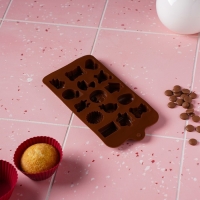 Форма для конфет и шоколада Доляна &laquo;Счастье есть&raquo;, силикон, 21&times;11&times;1,5 см, 15 ячеек, цвет коричневый