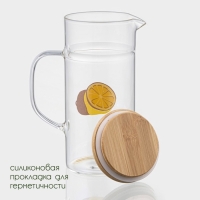 Кувшин для воды стеклянный мерный из стекла с бамбуковой крышкой BellaTenero &laquo;Эко. Фрукты&raquo;, 1,2 л, 14,5&times;9,5&times;22 см