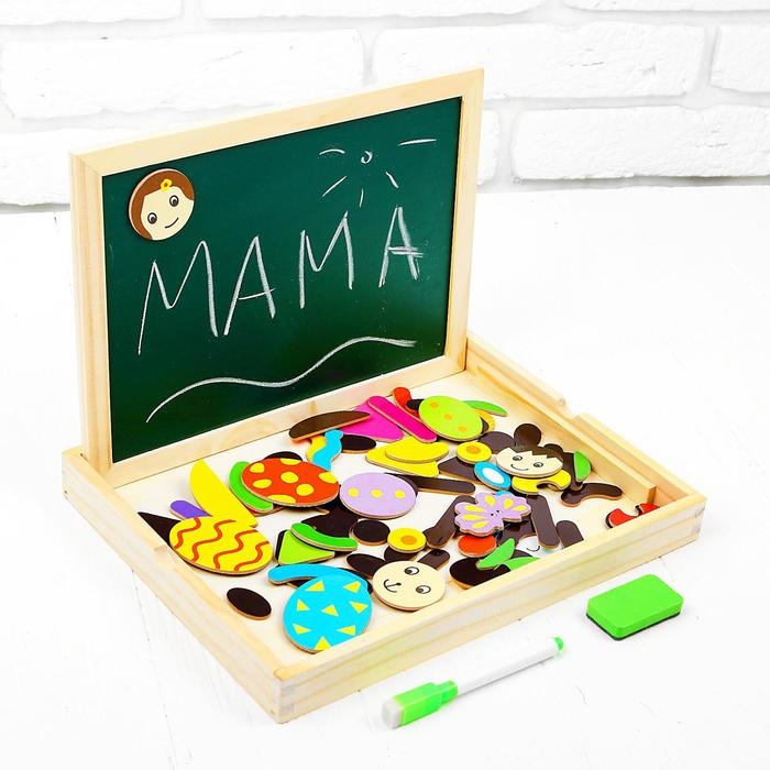 Конструктор магнитный &laquo;Весёлые человечки&raquo; с двухсторонней доской, мелом и маркером, 71 элемент