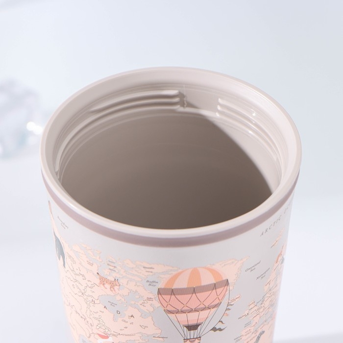 Термостакан с крышкой с клапаном &laquo;Карта&raquo;, 350 мл, 8,6&times;8,6&times;15,5 см, цвет светло-бежевый