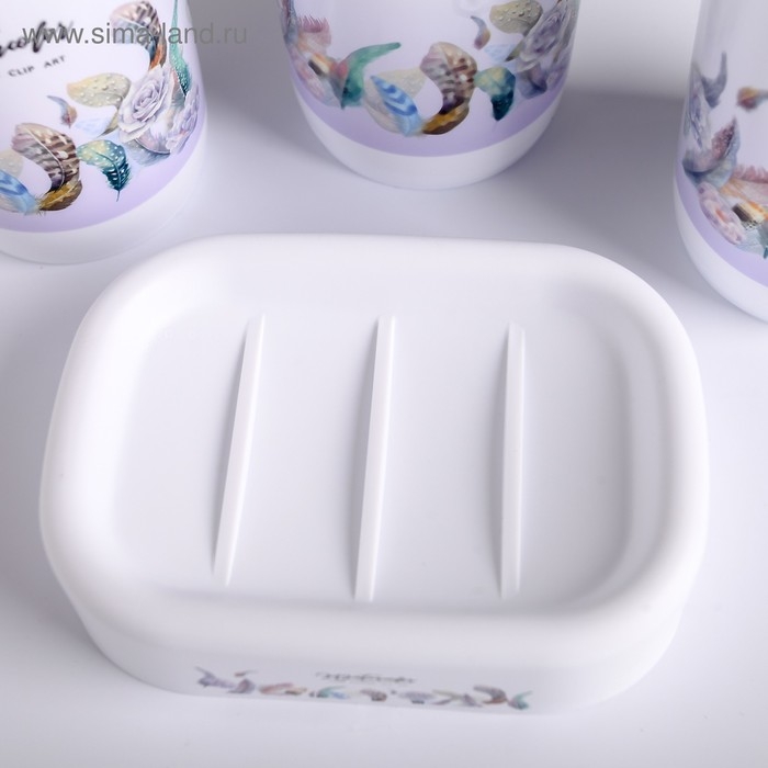 Набор аксессуаров для ванной комнаты &laquo;Лёгкость пера&raquo;, 6 предметов (мыльница, дозатор, 2 стакана, ёрш, ведро), цвет белый