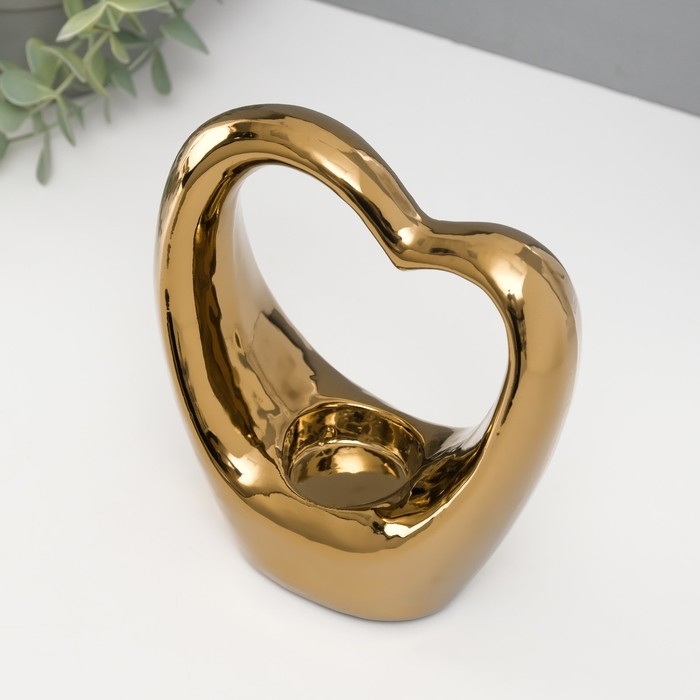 Подсвечник керамика на 1 свечу Подсвечник керамика на 1 свечу "Сердце" d=4 см золото 14,5х6х17 см