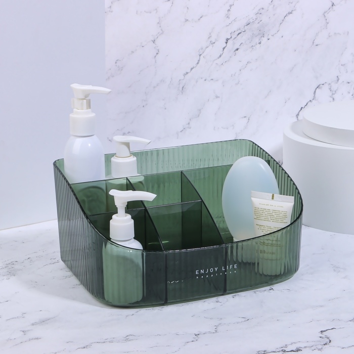 Органайзер для хранения косметических принадлежностей «GREEN», 6 секций, 23 × 15,5 × 11 см, цвет полупрозрачный/зелёный Органайзер для хранения косметических принадлежностей «GREEN», 6 секций, 23 × 15,5 × 11 см, цвет полупрозрачный/зелёный