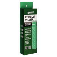 Сетевой фильтр Юнивольт, 5 гнезд, 1.5 м, 10 А, 2200 Вт, с з/к, белый