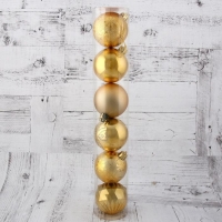 Ёлочные игрушки, шары новогодние , пластик, набор d-6 см, 6 шт "Праздничные огоньки - снежинки" золото