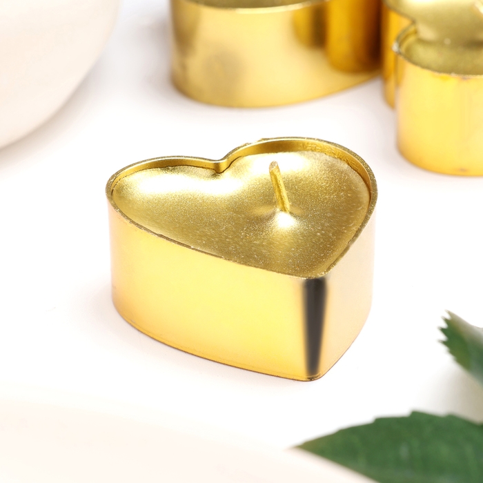 Набор свечей в гильзе Набор свечей в гильзе "Сердце" 12 шт, металлик, золото