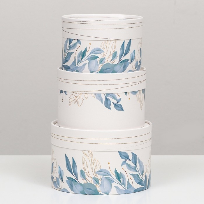 Набор шляпных коробок 3 в 1 Набор шляпных коробок 3 в 1 "Цветочные узоры", завальцованная, 16 х 10, 14 х 9, 13 х 8,5 см