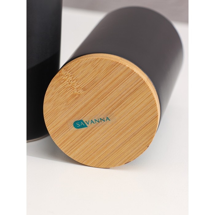 Набор аксессуаров для ванной комнаты SAVANNA &laquo;Натура&raquo;, 2 предмета (дозатор 400 мл, стакан, на подставке), цвет чёрный