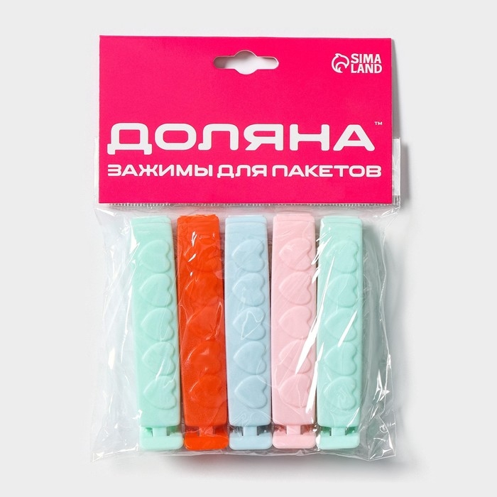 Зажимы для пакета Доляна, 8 см, 5 шт, цвет МИКС Зажимы для пакета Доляна, 8 см, 5 шт, цвет МИКС