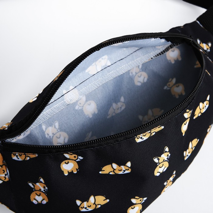 Сумка поясная «Корги», 32х8х15 см, отдел на молнии, наружный карман, цвет чёрный Сумка поясная «Корги», 32х8х15 см, отдел на молнии, наружный карман, цвет чёрный