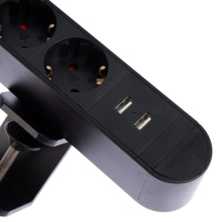Розеточный блок на струбцине Luazon, 16А, трёхместный, 2xUSB, 2.1 A, провод 1,8 метра, черн. Розеточный блок на струбцине Luazon, 16А, трёхместный, 2xUSB, 2.1 A, провод 1,8 метра, черн.