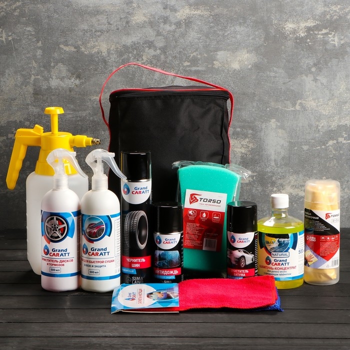 Подарочный набор для ухода и мойки авто Grand Caratt, в сумке, 10 предметов Подарочный набор для ухода и мойки авто Grand Caratt, в сумке, 10 предметов