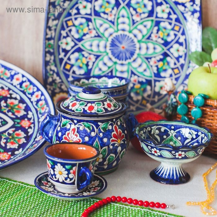 Конфетница Риштанская Керамика Конфетница Риштанская Керамика "Цветы", 13 см, синяя