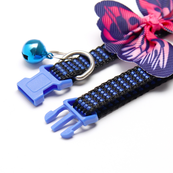 Ошейник текстильный с бабочкой и бубенчиком, 30 х 1 см, синий Ошейник текстильный с бабочкой и бубенчиком, 30 х 1 см, синий