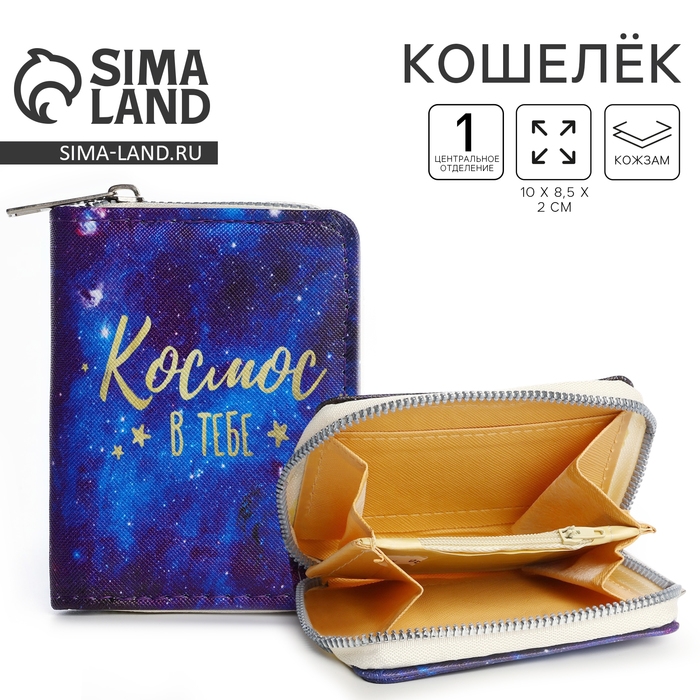 Кошелёк детский &laquo;Космос&raquo;, 2 отдела на молнии, цвет синий