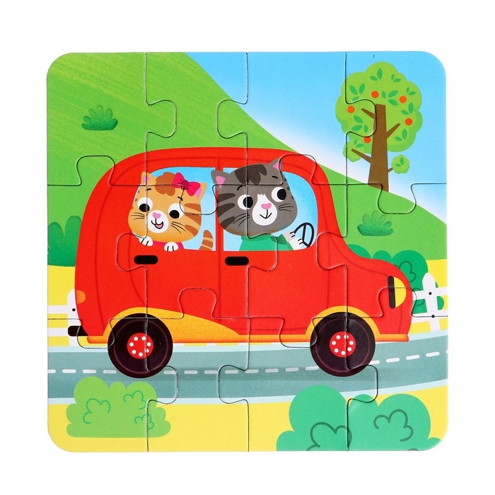 Пазлы 4 в 1 в металлической коробке &laquo;Едем, плывём, летим&raquo;, 4, 6, 9, 12 деталей