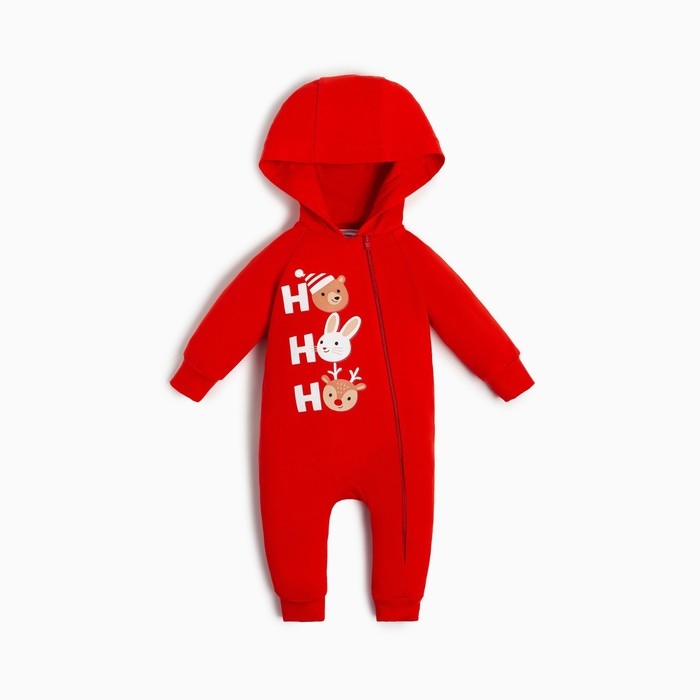 Комбинезон с капюшоном Крошка Я &laquo;Новогодние зверята&raquo;, рост 62-68 см, цвет красный