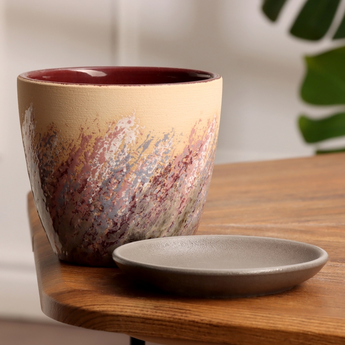 Горшок цветочный Живопись бежевый крокус №1, 0,7 л, d - 11,7 см