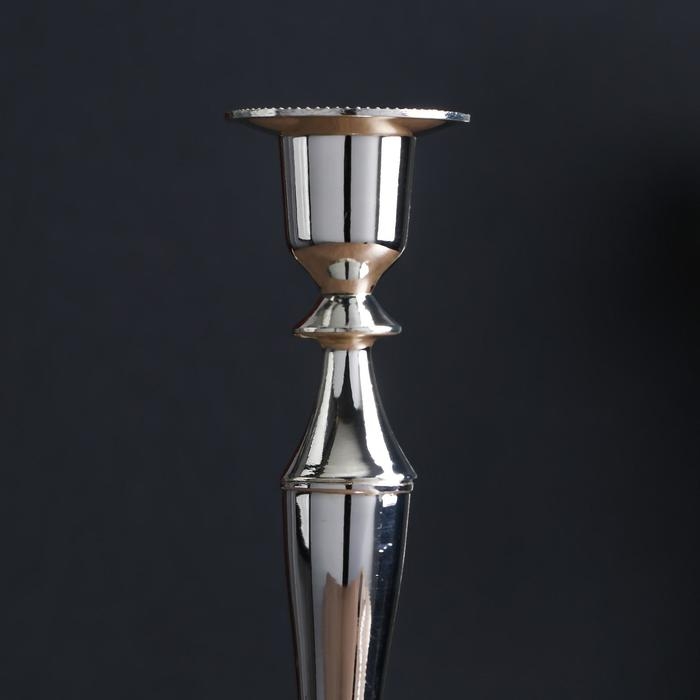 Подсвечник металл Подсвечник металл "Плавность" серебро набор 2 шт 24х10х10 см