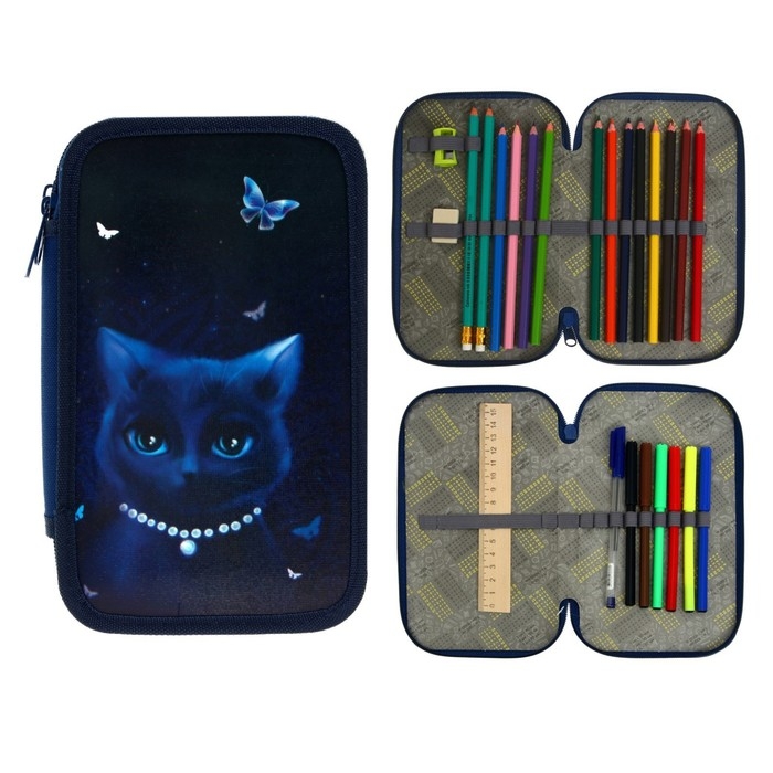 Пенал 2 секции, 125 х 205 мм, с наполнением 23 предмета, Calligrata Пенал 2 секции, 125 х 205 мм, с наполнением 23 предмета, Calligrata "Кошечка" ламинированный картон, 30П26/2/set