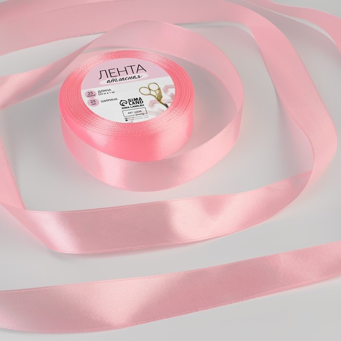 Лента атласная, 25 мм × 23 ± 1 м, цвет розовый №04 Лента атласная, 25 мм × 23 ± 1 м, цвет розовый №04