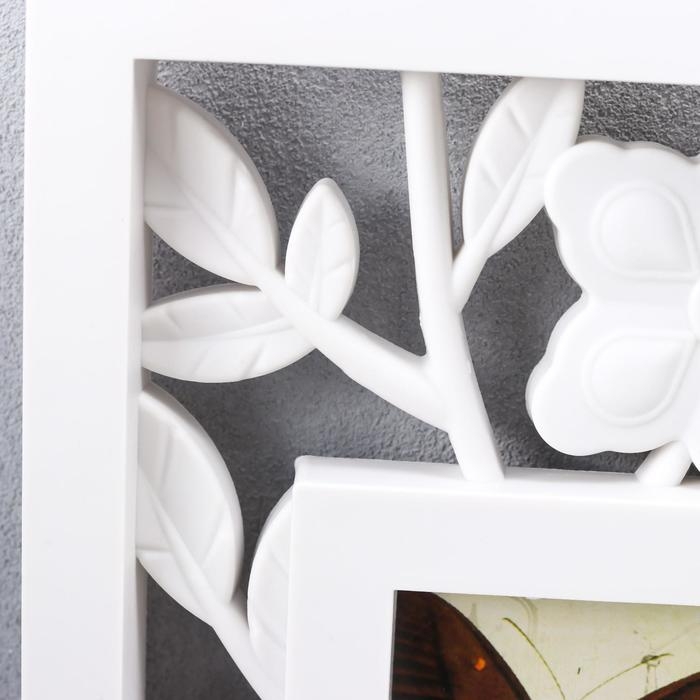 Фоторамка пластик на 8 фото 10х10, 10х15 см Фоторамка пластик на 8 фото 10х10, 10х15 см "Бабочки на деревце" белая 70х55 см