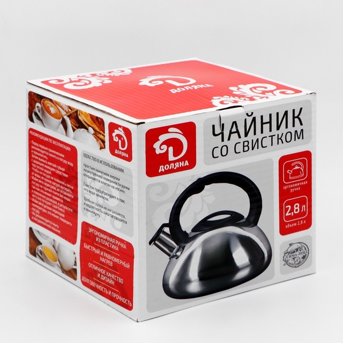 Чайник со свистком из нержавеющей стали Доляна &laquo;Блеск&raquo;, 2,8 л, цвет хромированный