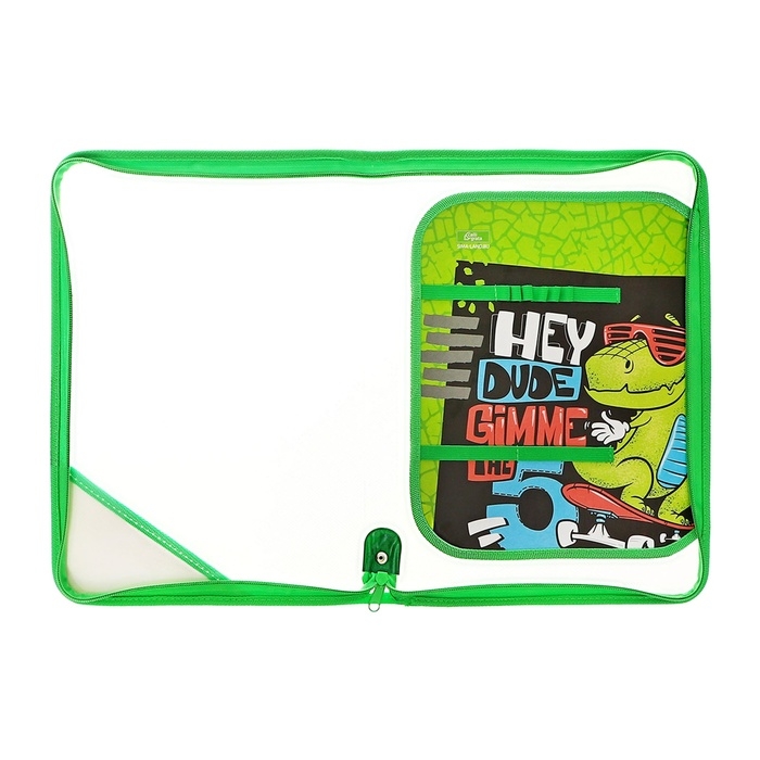 Папка для труда А4, молния вокруг, откидная планка, пластиковая, ПТР-1, с наполнением 10 предметов, для мальчика, Calligrata Папка для труда А4, молния вокруг, откидная планка, пластиковая, ПТР-1, с наполнением 10 предметов, для мальчика, Calligrata "Дино скейт"