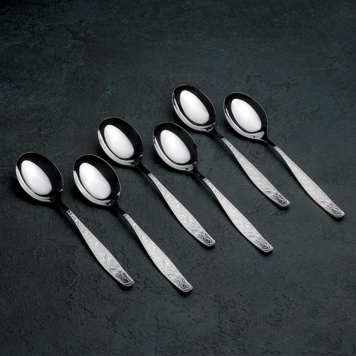 Набор столовых ложек &laquo;Уралочка&raquo;, h=19,7 см, толщина 2 мм, 6 шт, цвет серебряный