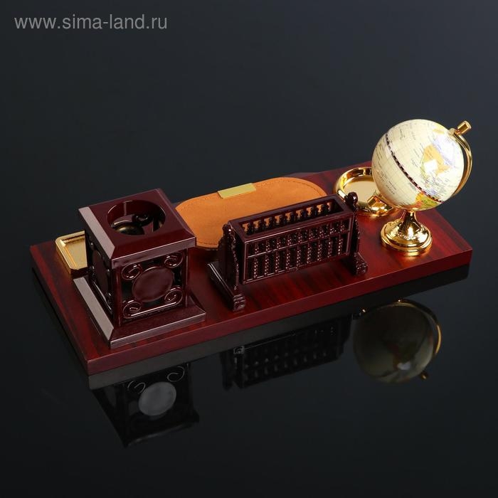 Набор настольный 6в1с визитницей и часами, вишня Набор настольный 6в1с визитницей и часами, вишня