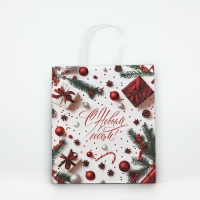 Пакет подарочный новогодний крафтовый &laquo;С Новым годом&raquo;, 22 х 12 х 25 см , Новый год