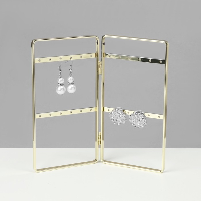 Подставка-книжка под серьги, 2 секции, 2 ряда, 16×20×2 см, цвет золотой Подставка-книжка под серьги, 2 секции, 2 ряда, 16×20×2 см, цвет золотой