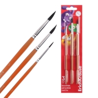 Набор кистей белка 3 штуки, ErichKrause "JollyFriends" для акварели и гуаши, блистер