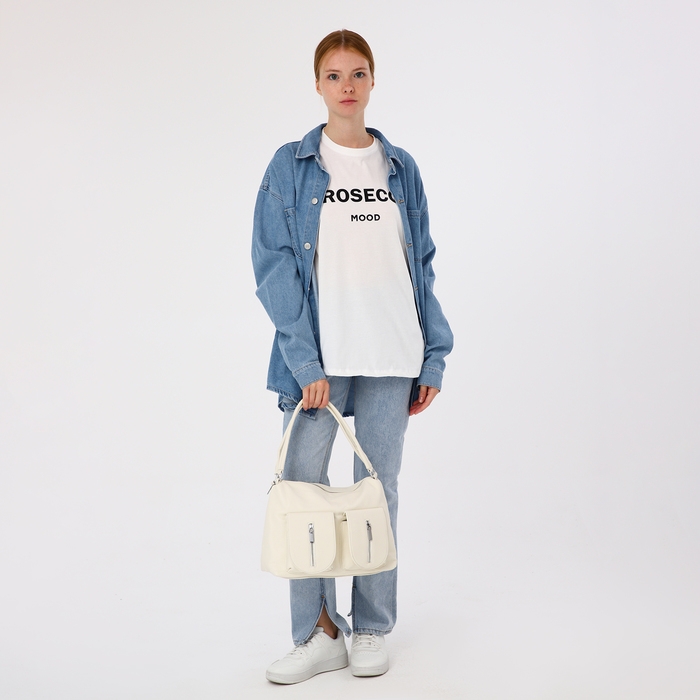 Сумка-тоут на молнии, 3 наружных кармана, цвет белый Сумка-тоут на молнии, 3 наружных кармана, цвет белый