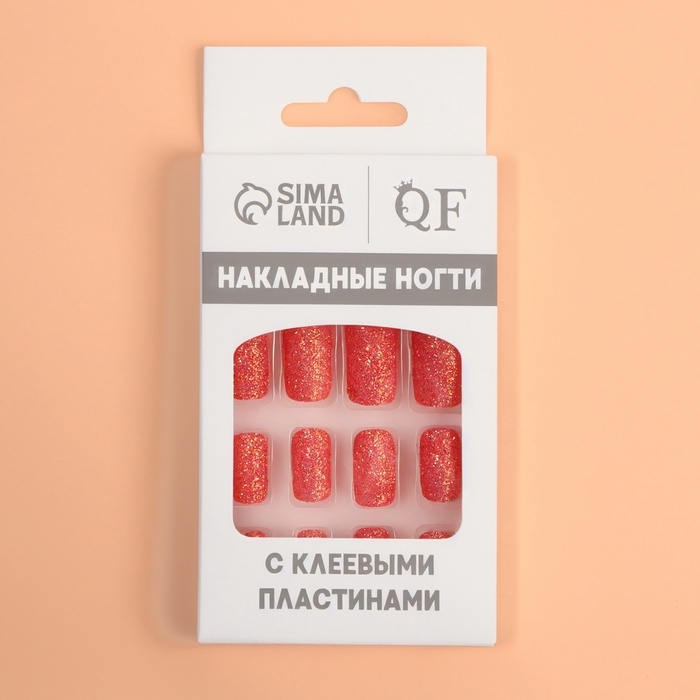 Накладные ногти &laquo;Сияние&raquo;, 12 шт, с блёстками, с клеевыми пластинами, форма мягкий квадрат, красные