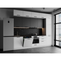 Кухонный гарнитур трехуровневый до потолка Паола, фасады МДФ Белый софт/Графит софт Кухонный гарнитур трехуровневый до потолка Паола, фасады МДФ Белый софт/Графит софт
