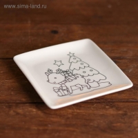 Набор тарелка под раскраску &laquo;Олень с подарками&raquo; краска 3 цв по 2 мл, кисть