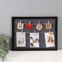 Фоторамка пластик на 3 фото 10х10, 9х13 см "Дом" с прищепками, черная 40х30х1,5 см Фоторамка пластик на 3 фото 10х10, 9х13 см "Дом" с прищепками, черная 40х30х1,5 см