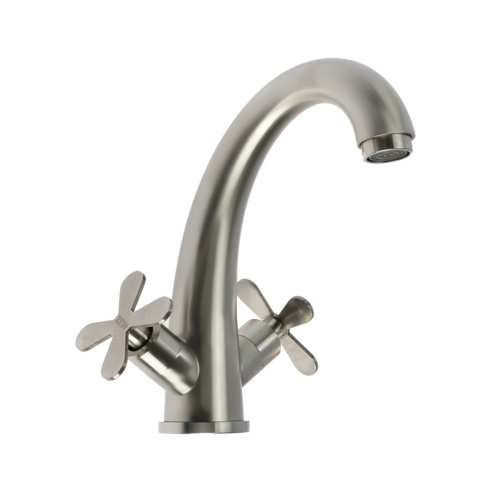 Смеситель для раковины ZEIN Z3728, двухвентильный, длина излива 12.5 см, сатин Смеситель для раковины ZEIN Z3728, двухвентильный, длина излива 12.5 см, сатин