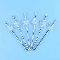Новый год! Трубочки для коктейля &laquo;Снежинки&raquo;, уголки, в наборе 6 штук, серебро