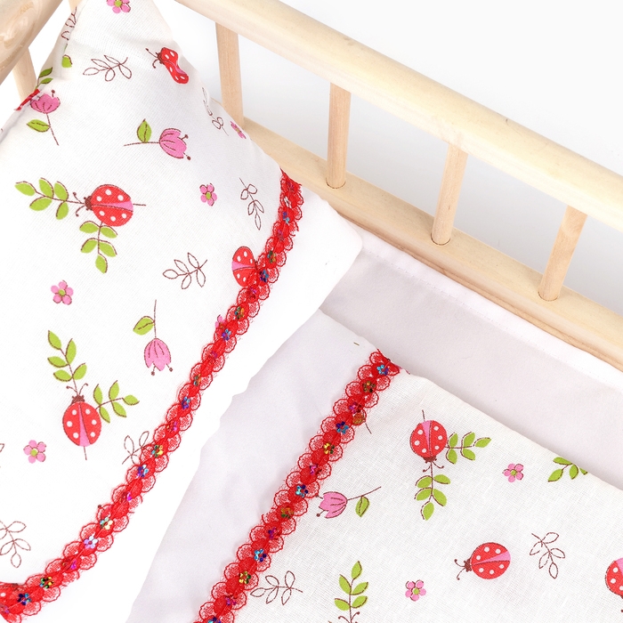 Кукольное постельное &laquo;Божьи коровки &laquo;: простынь, одеяло 46 &times; 36 см, подушка 23 &times; 17 см