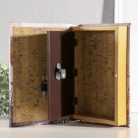 Сейф-книга дерево, кожзам, зеркало "Стрекоза и цветы" 24х16х5 см