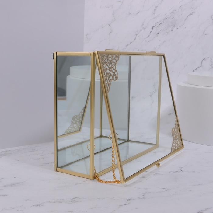 Органайзер для хранения &laquo;GREAT&raquo;, с крышкой, стеклянный, с зеркальным дном, 1 секция, 20 &times; 16 &times; 6,5 см, цвет прозрачный/медный