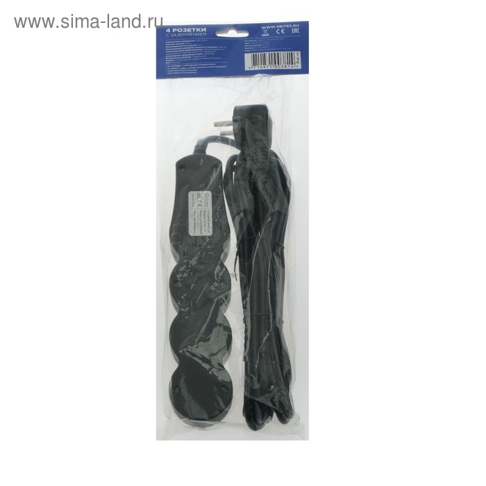 Сетевой фильтр 5bites SP4B-150 4S, 4 розетки, 5 м, 10 А, 3х0.75 мм2, с з/к, с выкл.,черный
