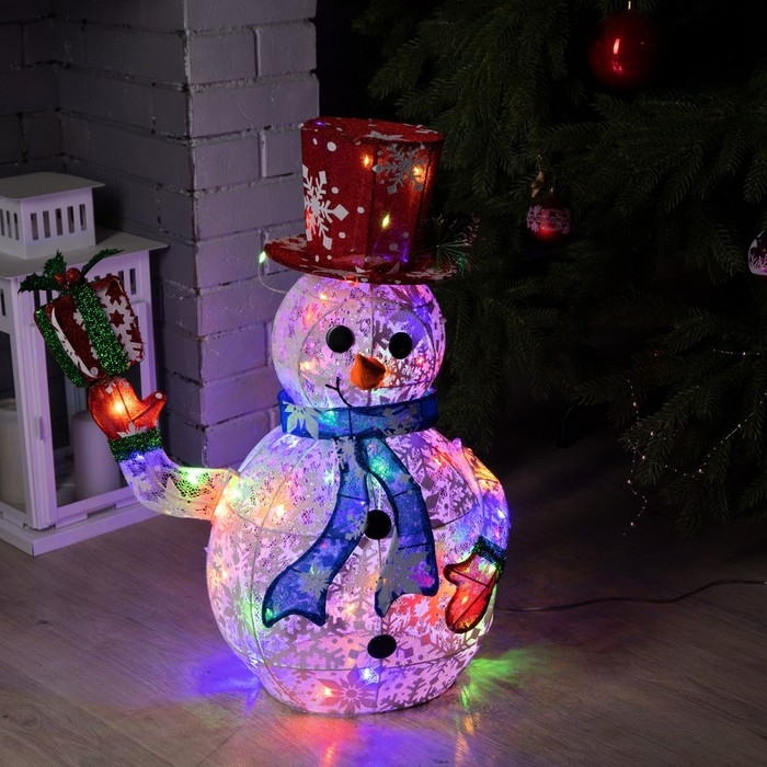 Светодиодная фигура &laquo;Снеговик&raquo; 33 &times; 65 &times; 27 см, металл, текстиль, 220 В, свечение мульти