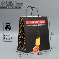 Пакет подарочный новогодний крафтовый «Шампанское», 28 х 32 х 15 см, Новый год Пакет подарочный новогодний крафтовый «Шампанское», 28 х 32 х 15 см, Новый год