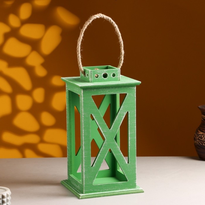 Кашпо деревянное  "Фонарь. Прованс"  17х17х31 см Зелёный