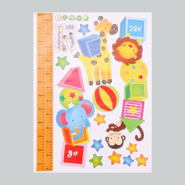 Наклейка пластик интерьерная цветная ростомер Наклейка пластик интерьерная цветная ростомер "Звери и кубики" 45x60