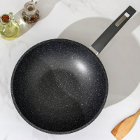 Сковорода-ВОК &laquo;Гранит&raquo;, d=28 см, пластиковая ручка, антипригарное покрытие, цвет серый