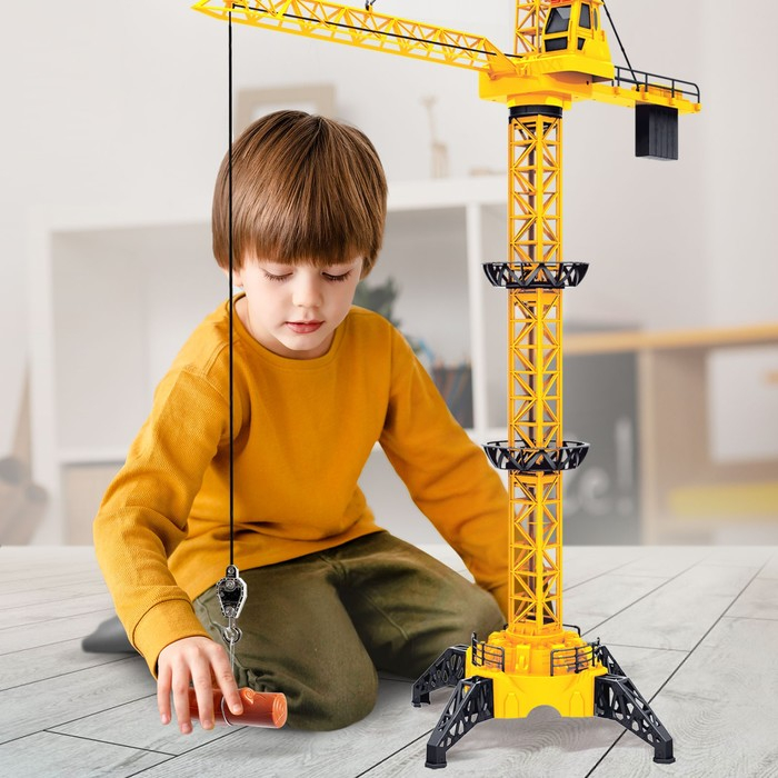 Кран &laquo;Стройка&raquo;, дистанционное управление, 3 варианта сборки, высота 1,28 м, цвет жёлтый